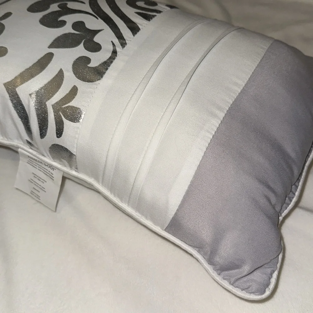 Elegant White and Silver Decorative Pillow 16’x11’‎